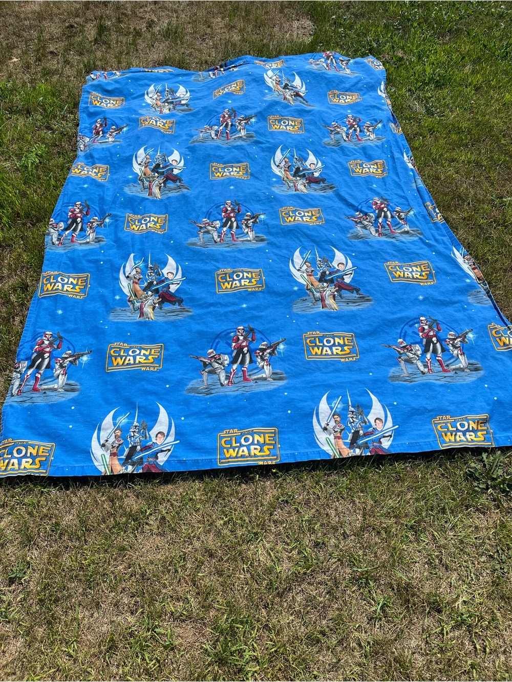 Star Wars Clone Wars Bright Blue Character Print Flat Twin Sheet